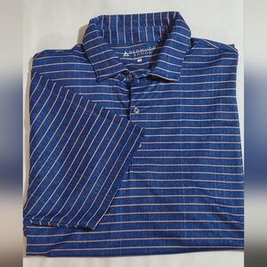 Burmuda Sands Blue Striped Polo With Logo On Sleeve. Sz L